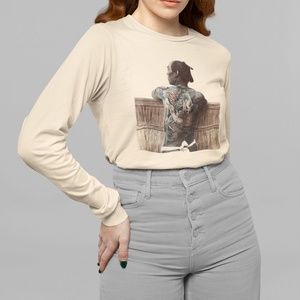 Ukyio-e Tattooed Japanese Man VTG Photo Long Sleeve Graphic Tee T-shirt S M L XL